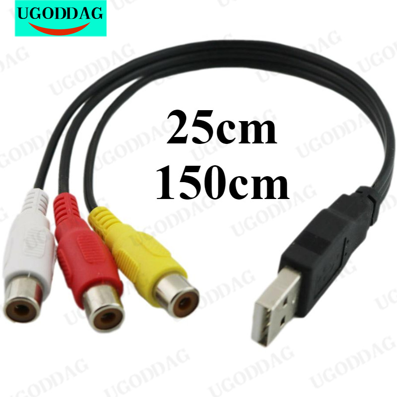 1Pc Usb Male Plug To 3 Rca Female Adapter Audio Converter Video Av A/V Cable Usb To Rca Cable For