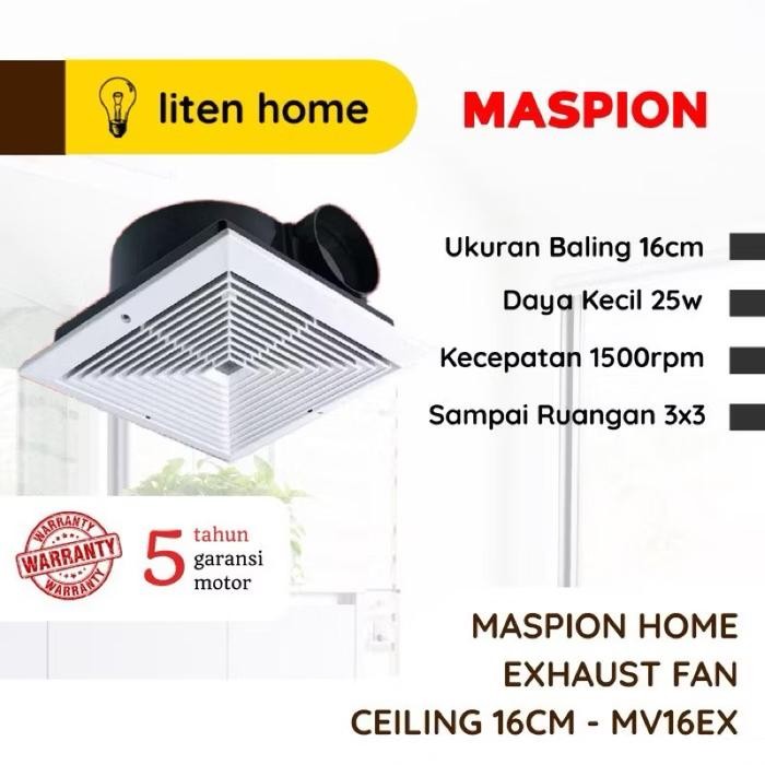 New Maspion MV16EX Exhaust Fan Plafon / Heksos / Kipas Angin Hisap Dapur Kamar Mandi Kamar Tidur 6"