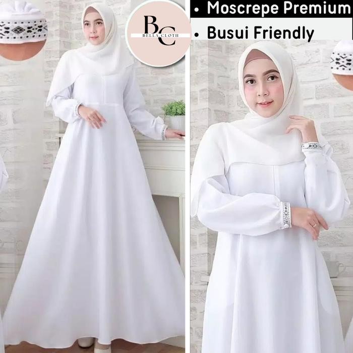 Pilihan- Nabila Maxy Gamis Putih Basic Kekinian - Gamis Jumbo Crinkle Remaja Putih Korea
