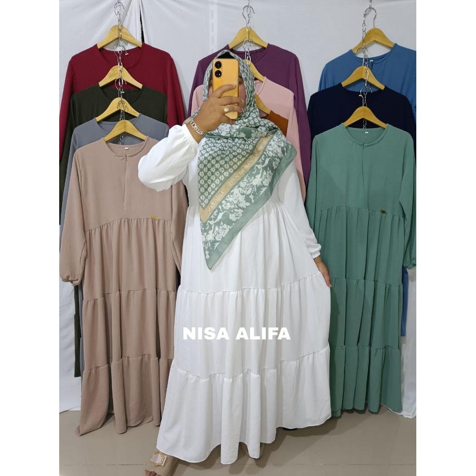 Pilihan- Gamis Putih / Gamis Susun Crinkle Airflow