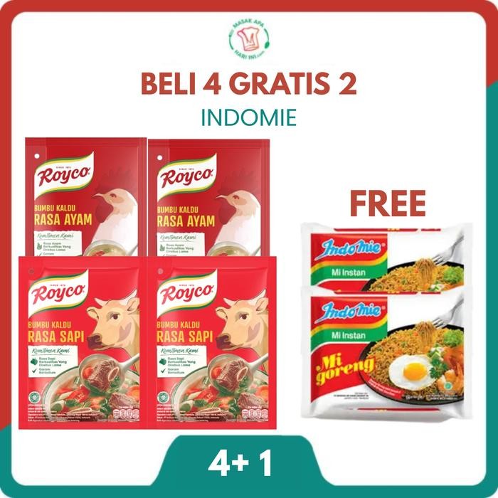 

Stok Baru [BELI 4 GRATIS 2 INDOMIE] Royco Bumbu Penyedap Makanan Rasa Kaldu Ayam & Sapi 220g Isi 4