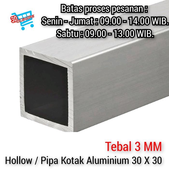 Hollow Aluminium 30 MM X 30 MM X 1 Meter. ( Tebal 3 MM )