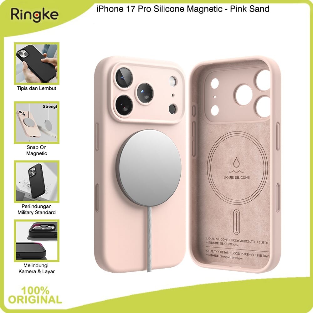 Ringke for iPhone 17 Pro Silicone Magnetic Pink Sand Merah Case Magsafe Magnetik Softcase No Yellowi