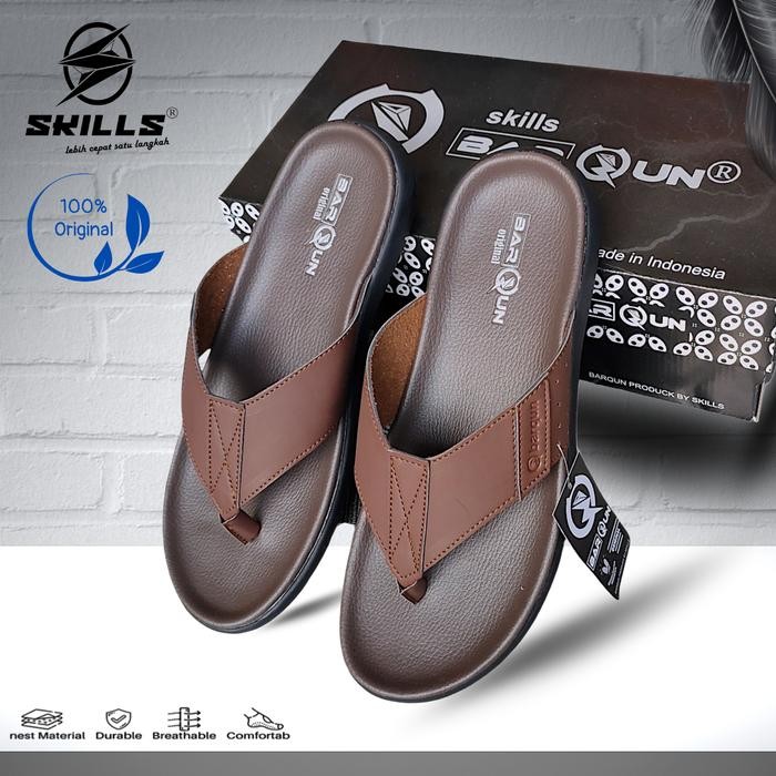 Brodo - Sandal Jepit Pria Barqun Osaka Kulit Brown Casual Kekinian Original - Kasual Sendal