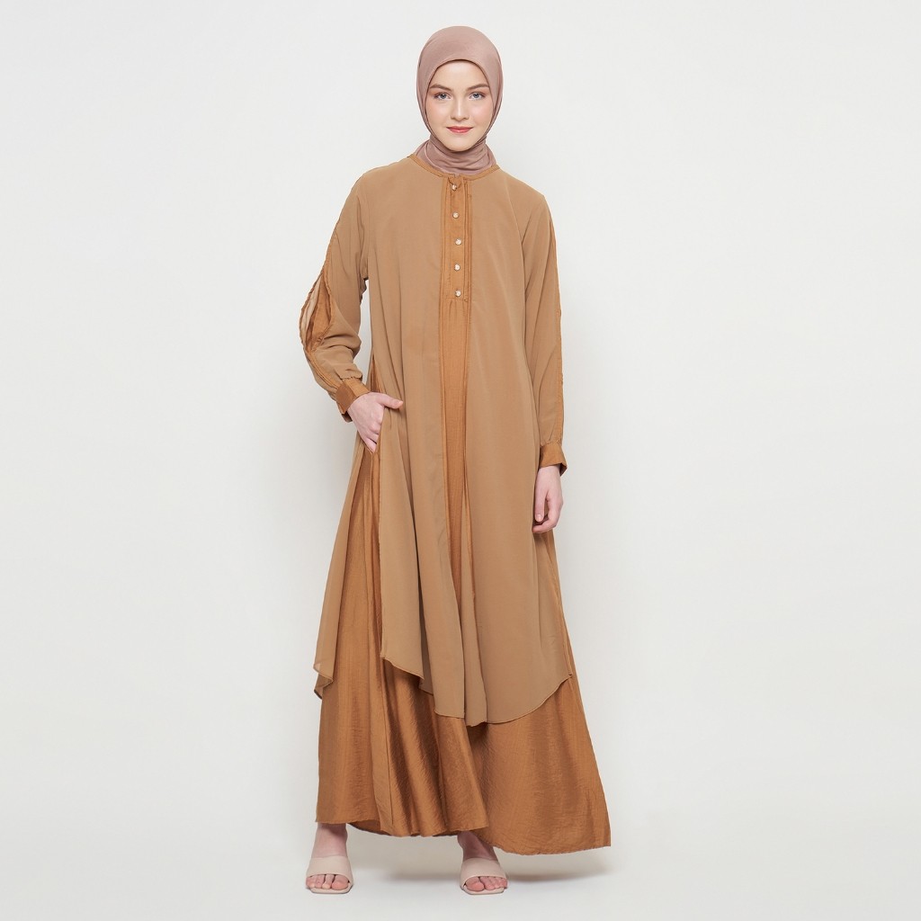 Gamis Wanita Pakaian Muslim Wanita Gamis Slit Warna Coklat SR277