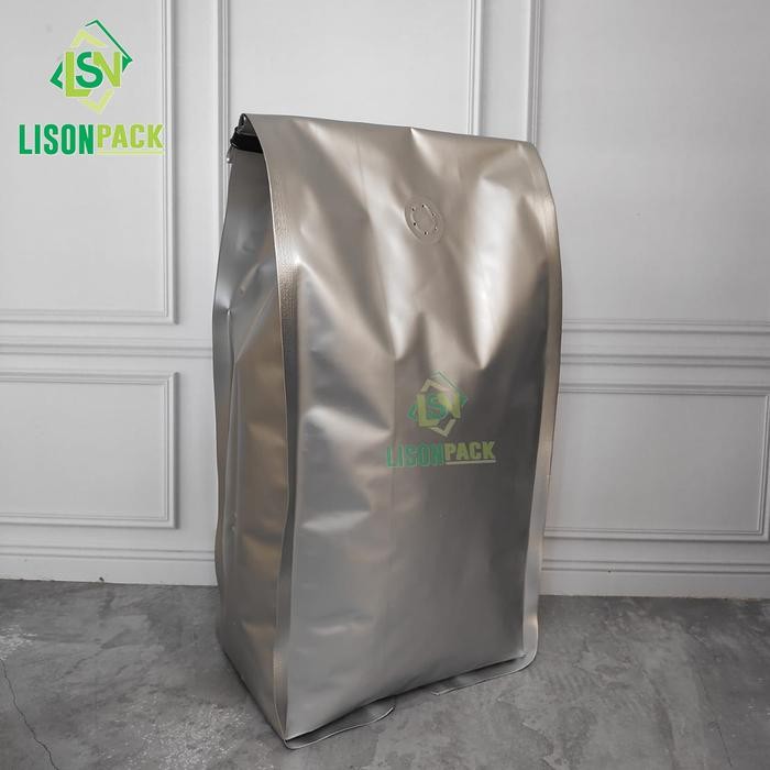 Kemasan Gusset Aluminium Foil 1 KG Silver ISI 5 PCS Alufoil Gusset Quad Seal