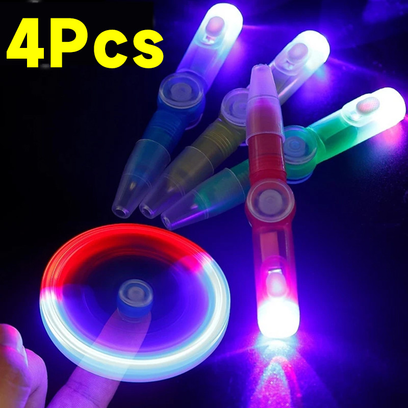 1-4Pcs LED Spinning Ballpoint Pen Spinner Hand Toy Glow in Dark Light Stress Relief Toys Kids