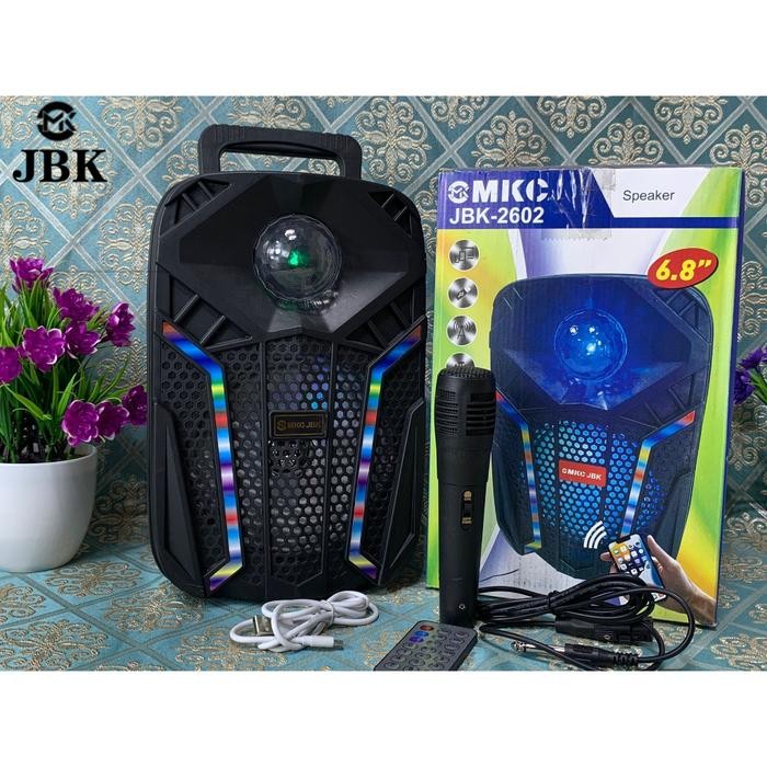 Speaker Bluetooth MKC JBK-2602 Bonus Mic 6,5Inci Salon Aktif Portable Radio Fm Speaker Wireless Led