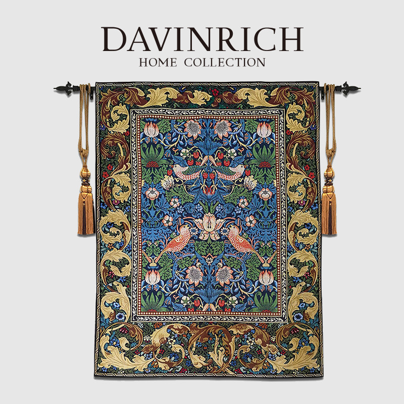 DAVINRICH Strawberry Thief Tapestry Gobelin Wall Hanging Vintage Home Decor Jacquard Weave Curtain F