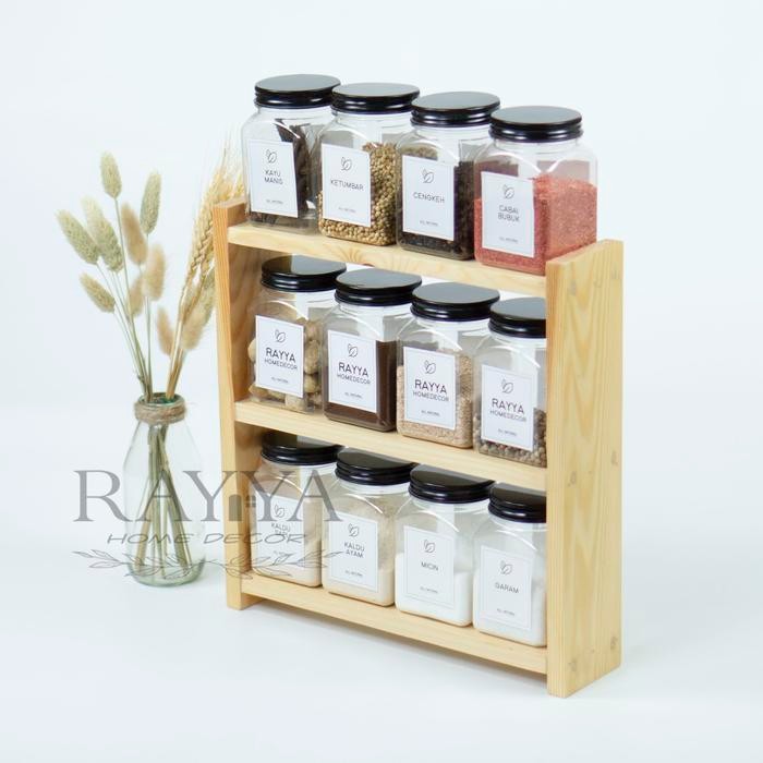 Rak toples / tempat toples bumbu dapur serbaguna/ rak bumbu dapur serbaguna kayu