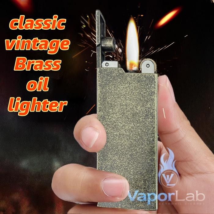 korek api classic sumbu minyak slim polos vintage brass oil lighter yubang gift box