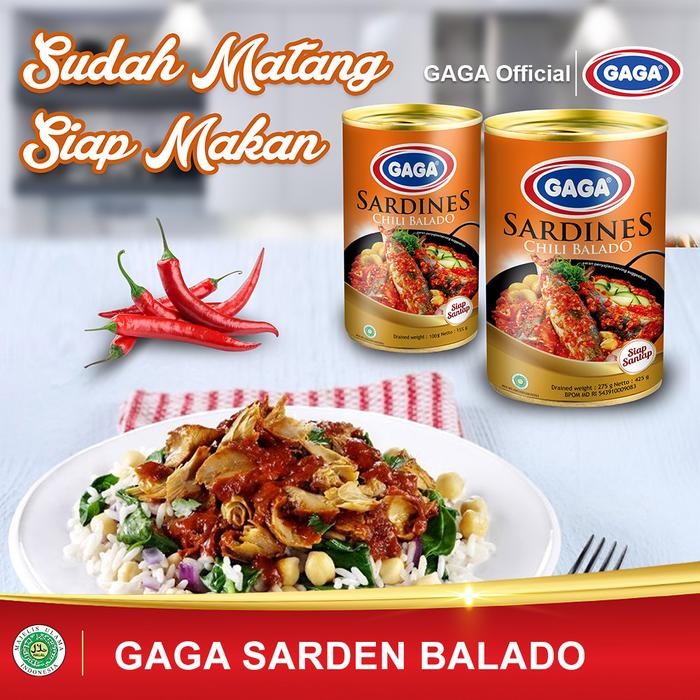 Kirim&siapmakan- Gaga Sarden Tomato Chili 155G (1 Dus = 60 Pcs) Food Kaleng Ikan Sauce Balado