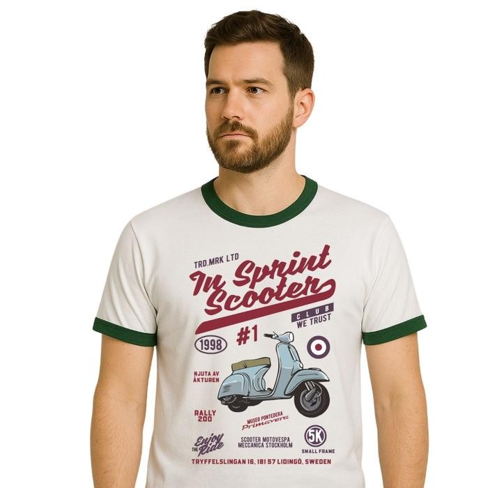 Kaos Retro Vintage Motor Scooter Vespa Sprint Club Sweden Ringer