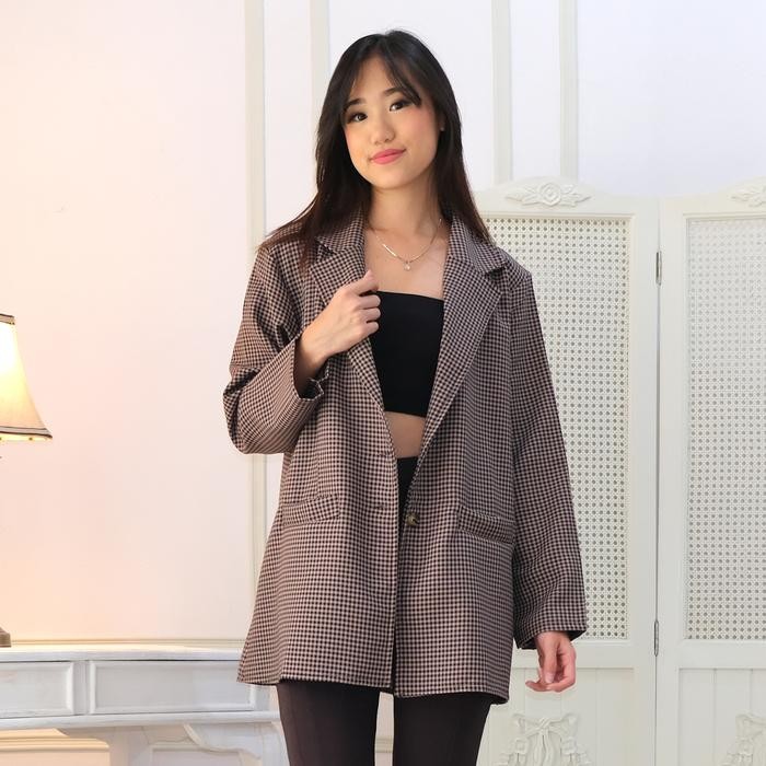 Blazer Wanita Kotak-Kotak / Blazer Jumbo / Blazer Wanita Baju Kantong