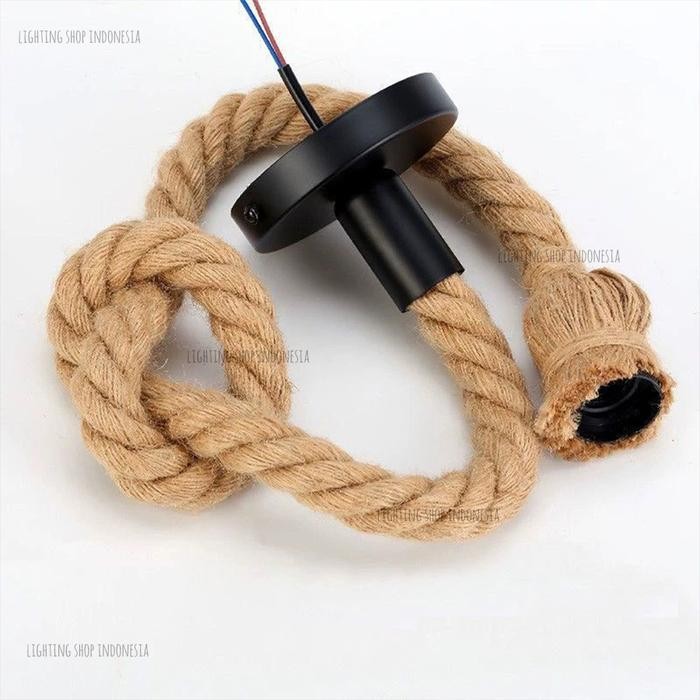 Lampu gantung panjang 2.5m 1.6m hias tali tambang industrial cafe resto fiting e27 pendant lamp