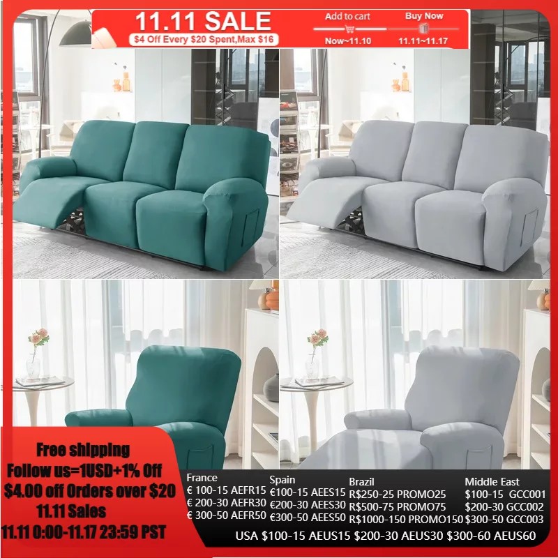 1/2/3/4 Seater Recliner Sofa Covers Elastic Relax Lazy Boy Armchair Cover Stretch Reclining Chair Sl