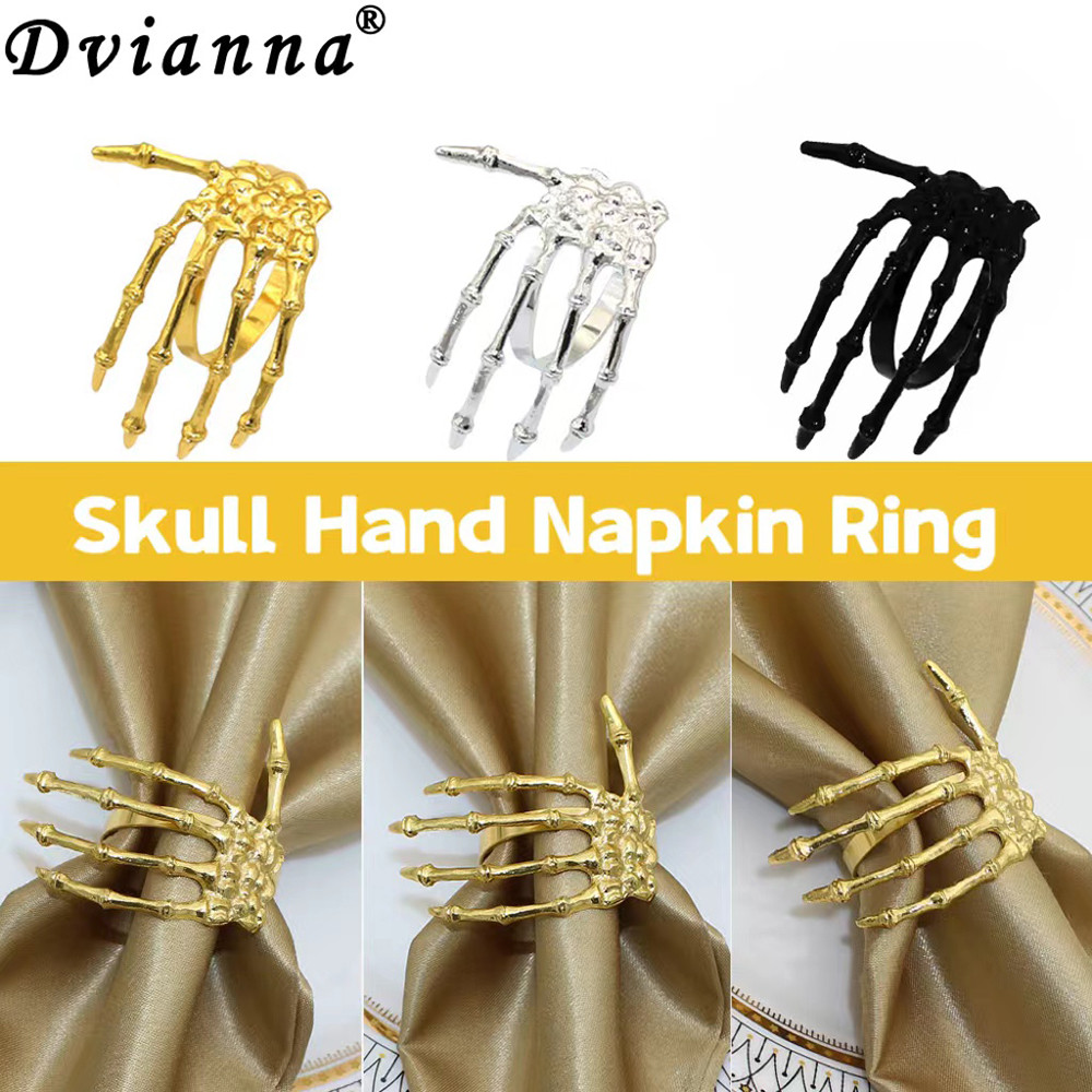 6/12/24Pcs Halloween Napkin Rings Skeleton Hand Napkin Ring Holders for Dining Table for Halloween T