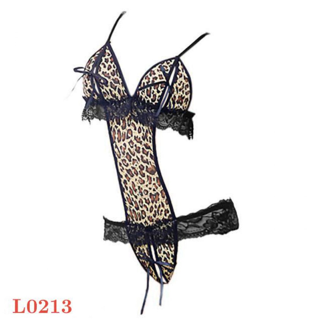 L0213 - Baju Tidur Lingerie Teddy Bodysuit Dress Macan Tutul Coklat