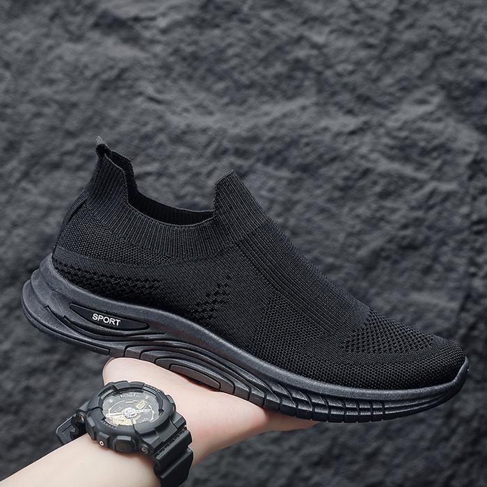 Leedoo Sepatu Slip On Flat Pria Model Kasual Sepatu Sneakers Cowok Shoes Olahraga Antislip Hitam