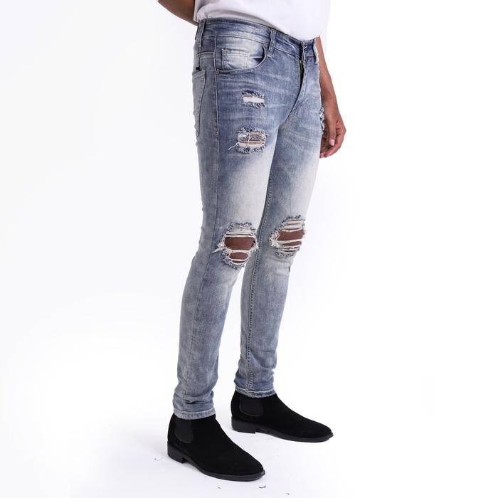 ftxr- Weird Jeans - Vintage Blue - Celana Jeans Panjang Pria Slimfit Strech Ripped Biru