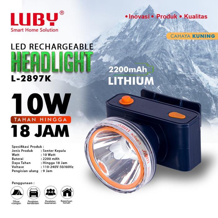 Terlaris Luby Headlamp Senter Kepala 10 Watt Rechargeable L 2897