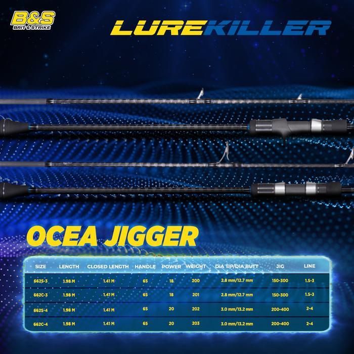 Terlaris Lurekiller Ocea Jigger Joran Pancing jigging spesial bahan Hi-Power X 1.98m ring guide FUJI