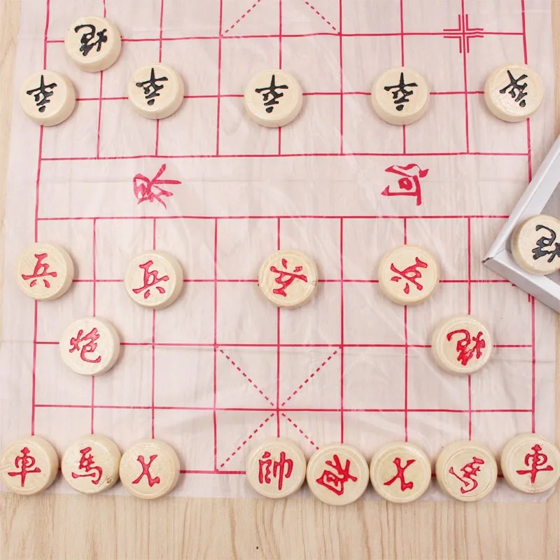 Portable Wooden Chinese Xiangqi Chess Set Traditional Board Game Educational Strategy Puzzle Toy
