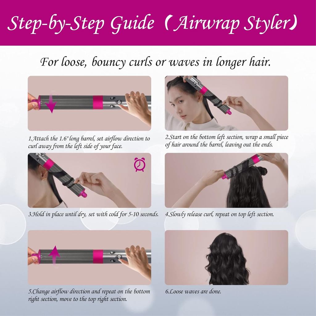 1.6 Inch/40MM 30MM Long Hair Curling Barrels Compatible with Dyson Airwrap Styler HS05/HS01 For
