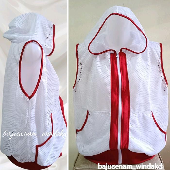 Rompi New Jala Risleting Merah Putih / Rompi Olahraga Merah Putih /Rompi Senam Jala Hoodie Merah