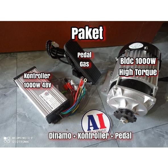 PAKET BLDC DISK MOTOR 1000W CONTROLLER KONTROLLER KIT PEDAL GAS