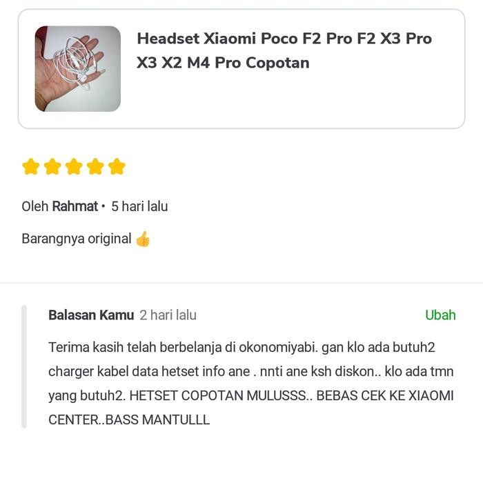 Headset Xiaomi Poco F2 Pro F2 X3 Pro X3 X2 M4 Pro Copotan