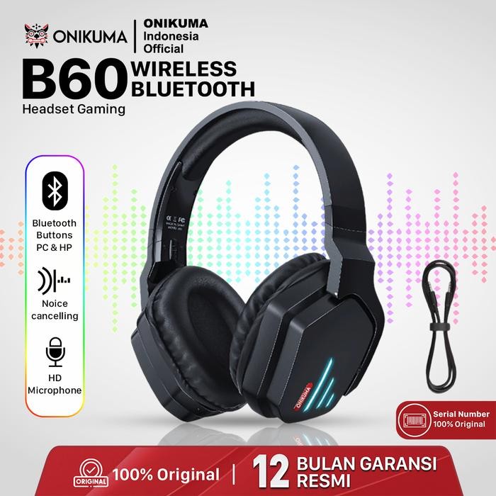 HRG DISKON ONIKUMA B60 Headphone Gaming Wireless Bluetooth Hitam Original Headset Gaming