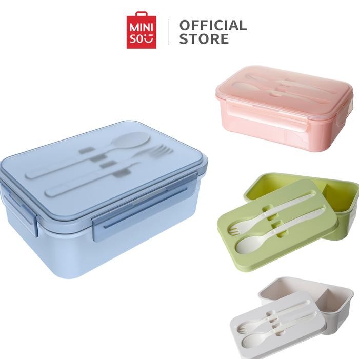 Pilihan- [Diskon Murah] Miniso Lunch Box Set Kotak Makan 1200Ml Kotak Bekal Anti Tumpah Free