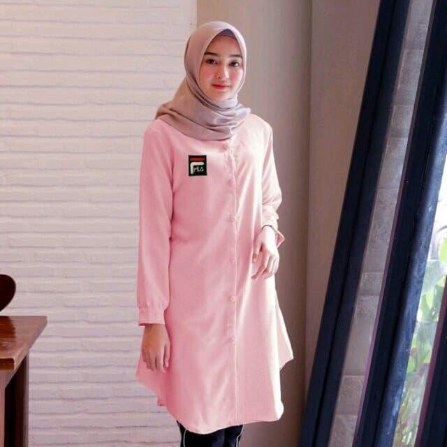Tunik Long Blouse Panjang Pink Salem/ Putih/ Cream Filag Maurin
