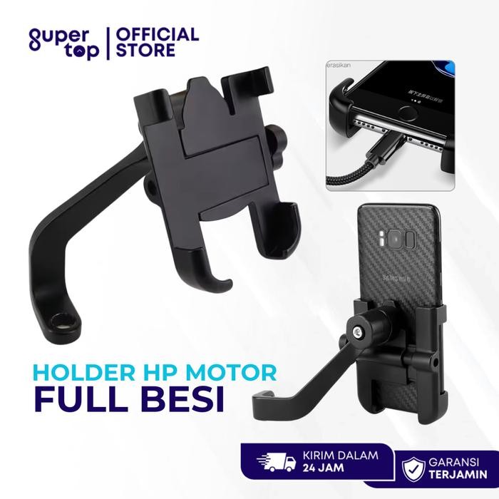 Holder Hp Motor Spion Besi Asli Kuat Stabil Dudukan Handphone di Spion Motor