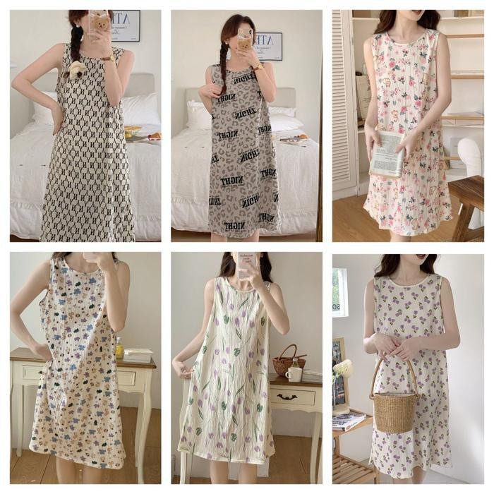 Daster Terusan Baju Tidur Wanita Dewasa Tanpa Lengan