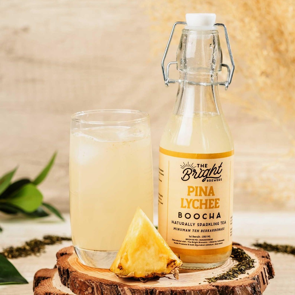 

Lychee Pineapple Kombucha 250 ML Bright Brewers Teh Fermentasi Nanas