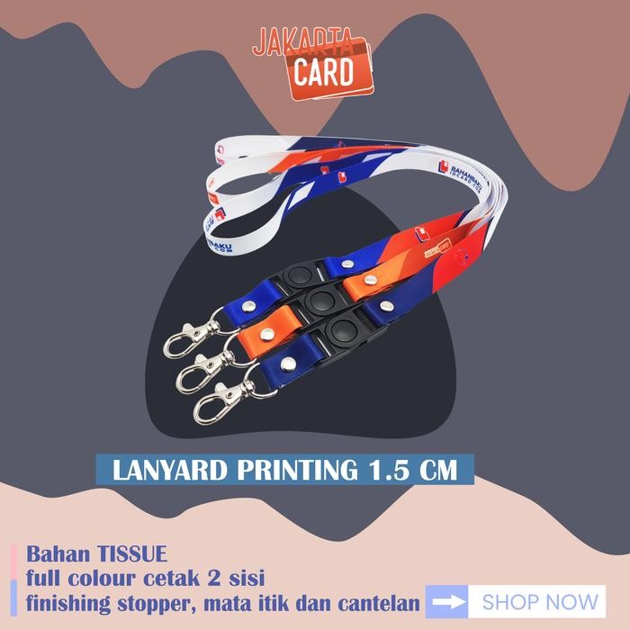

New cetak lanyard sublim 1,5cm 2 atau 1 muka / tali idcard print 1,5cm