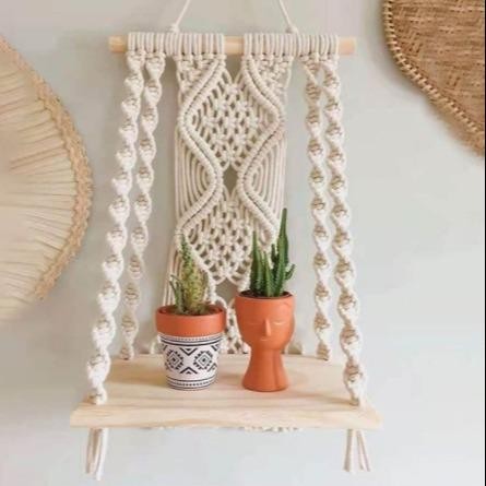 

New MACRAME SHELF HANGING 703 BAHAN TALI KATUN DAN KAYU