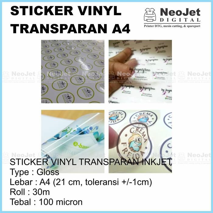 

Sample Sticker Stiker Vinyl Inkjet Transparan Bening Glossy A4