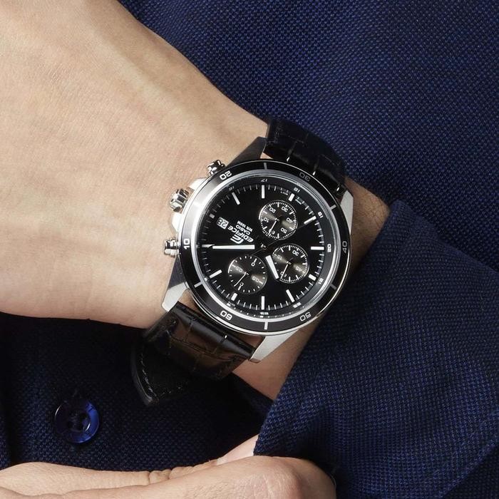 Casio Edifice Efr-526L-1Avudf Jam Tangan Pria Hitam Kulit Efr526L Efr-526L-1A Efr 526L 1Avudf
