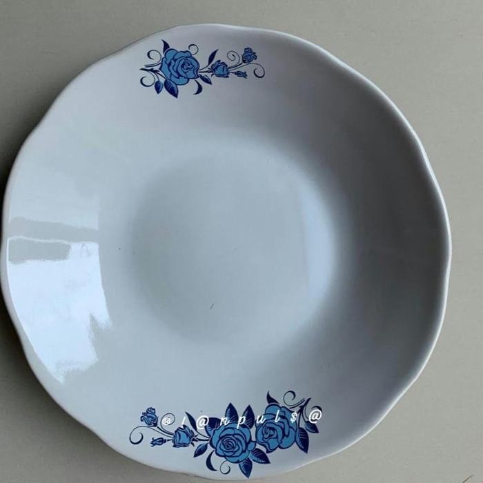 Piring Makan Keramik Beling Bening Coklat Putih Biru sedang 19cm besar 23 cm Mangkok