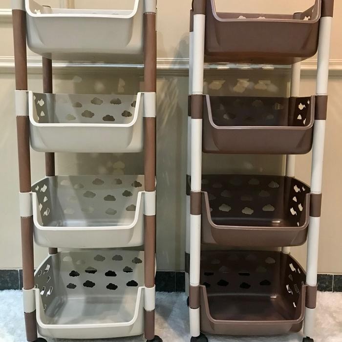 Rak salon 4 susun roda Bahan plastik tebal