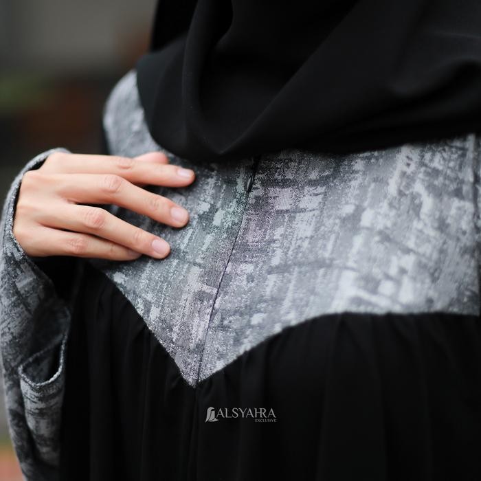 Alsyahra Exclusive Abaya Gamis Syari Haya Gaza Jetblack Kombinasi Dress Jumbo Original untuk Wanita