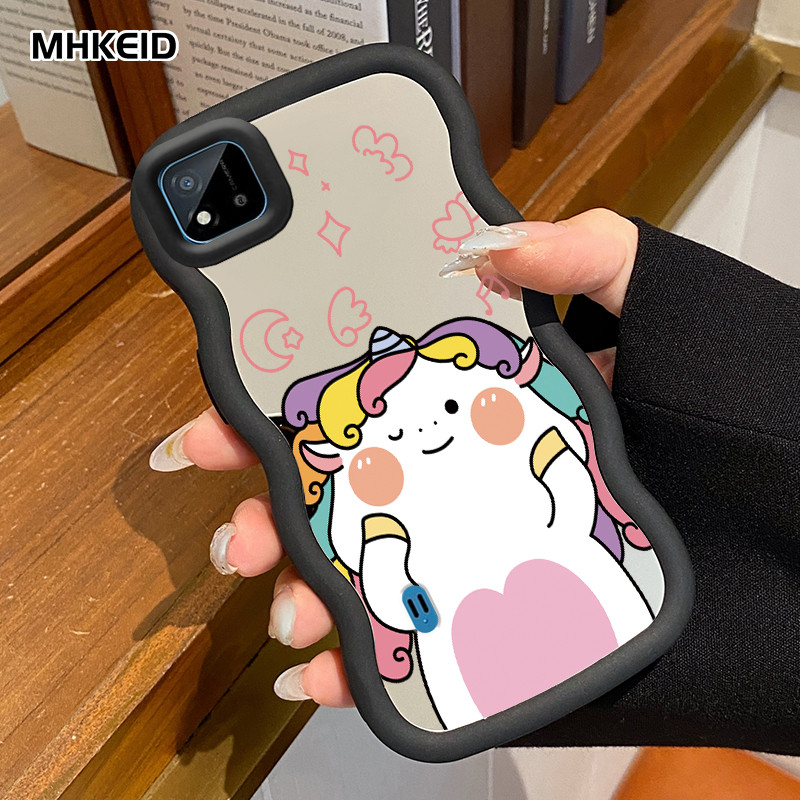 MHKEID Casing Untuk Realme C20 C20A C11 2021 Case Casing HP Pola Dinosaurus dan unicorn Kesing Kasin