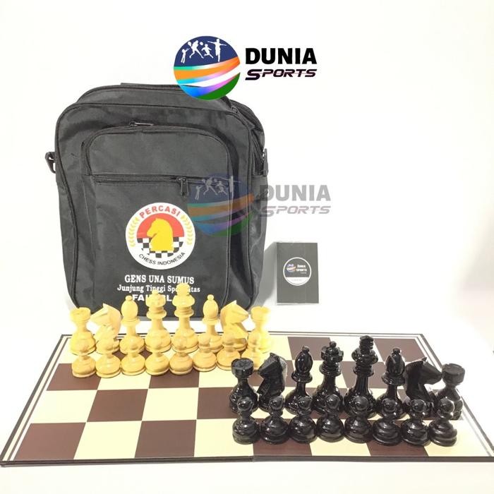 MJ CATUR KAYU PLASTIK LIPAT STANDART PERCASI SET PAPAN BUAH CATUR TAS