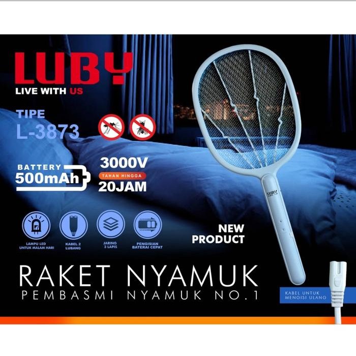 Luby L-3873 Raket Nyamuk Listrik + Senter LED Charge Multi Fungsi