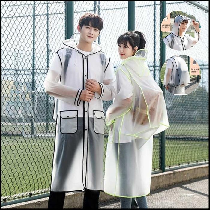 Jas Hujan Korea Transparan Pria Wanita Mantel Hujan Ponco Dewasa