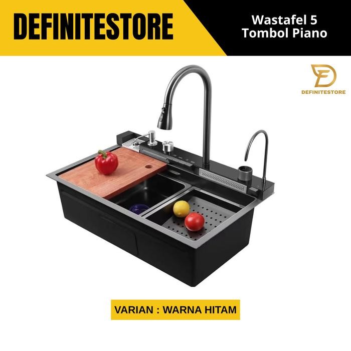 Kitchen Sink 1 Lubang Wastafel Cuci Piring 1 Lubang Hitam Emas Bak Cuci Piring 1 Lubang Piano Led