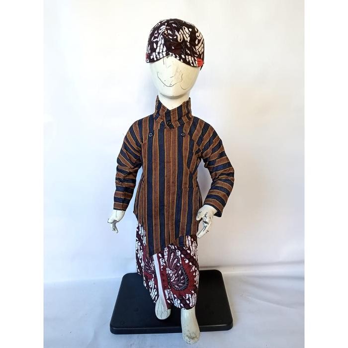 ASLI Kostum Bayi dan Anak Surjan Lurik Biru Jarik Blangkon Cute READY STOCK